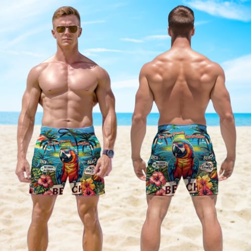 Parrot Lovers Men's Swim Trunks - Summer Hawaiian Shorts for Men, Men's Summer Bathing Shorts Set 282