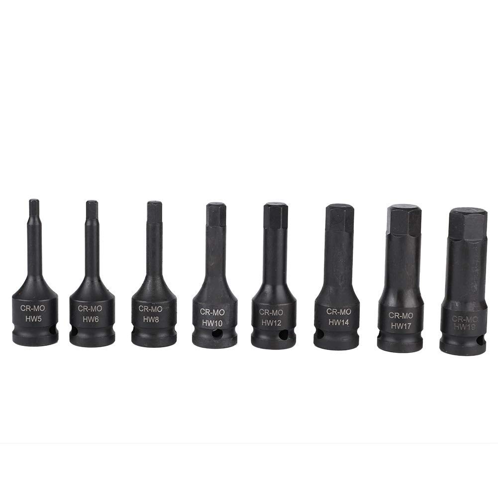 Set di 8 Chiavi a Bussola Esagonali 1/2 Pollice, Chiave a Impulsi H5-H19 Set di Bussole a Percussione Esagonale Interno con Cassetta degli Attrezzi per Pistola a Percussione a Cricchetto