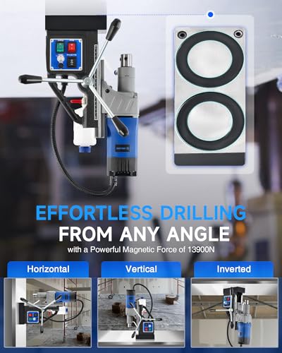Image of ZELCAN Mag Drill Press, 1550W Portable Magnetic Drill Press with 2 inch Boring Diameter, 0-580 rpm Stepless Speed & Reversible Direction, 2922 lbf Mag Force Electric Drilling Machine for Metal Surface
