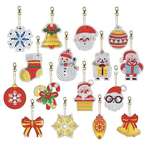 16 Pack Christmas Diamond Art Keychains 5D Christmas Keychains Kits Full Drill Double Sided Rhinestone Pendant For Adults Diy Diamond Painting Keychains Kit Crafts For Adults Ornaments For Xmas Decor #TOP15
