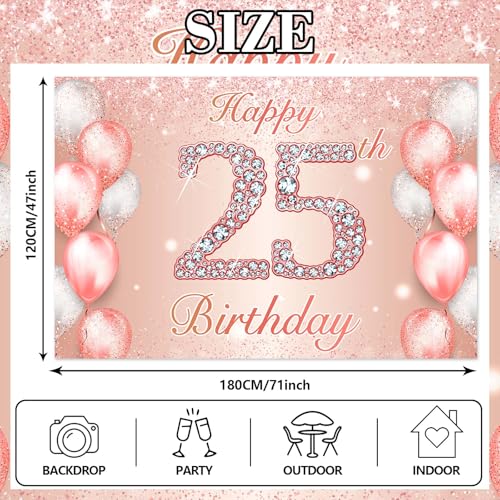 Image of Happy 25th Birthday Rose Gold Banner Cheers to 25 Years Old Backdrop Confetti Balloons Theme Decor for Women 25 Years Old Pink Birthday Party Decorations Bday Supplies Background Favors Gift Glitter