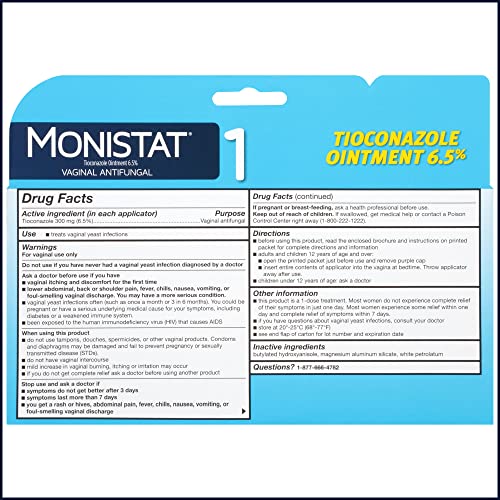 monistat 1-day yeast infection treatment for women 1 pre-filled tioconazole cream applicator fast-acting relief for vaginal itching