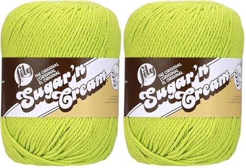 Image of Lily Sugar 'N Cream Super Size Solid Yarn, 4oz, Gauge 4 Medium, 100% Cotton - Hot Green - Machine Wash & Dry (Pack of 2)