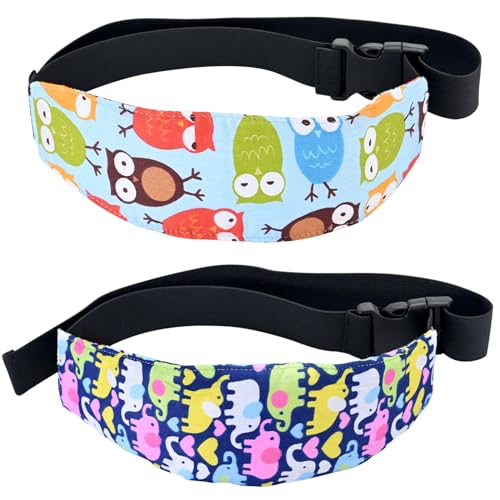 Image of Head Support for Stroller Car Seat - Head Band Strap Headrest for Sleeping Traveling for Toddler Kids Children Child Baby Infant- (Elephant+Blue)