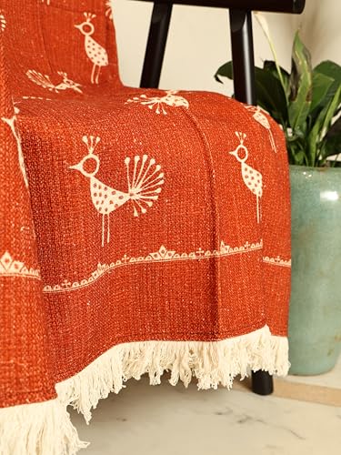 Image of Rajasthani Sacred Geometry Throw 60x50 Inches | Rust Rectangular Mandana Series Decorative Throw Blanket