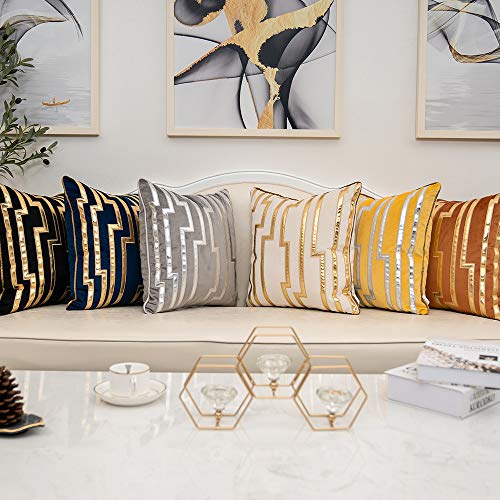 Alerfa 20 X 20 Inches White Geometric Gold Leather Striped Cushion Cases Luxury European Throw Pillow Covers Decorative Pillows For Couch Living Room Bedroom Car 50 X 50Cm #TOP6