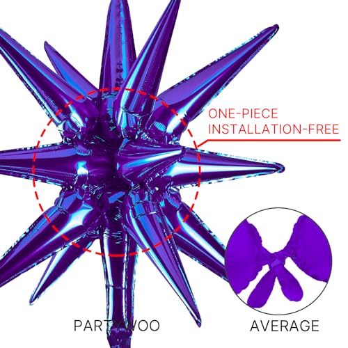 Image of PartyWoo Metallic Purple Star Balloons 110pcs Different Sizes 18 12 10 5 Inch Pack 22 Inch Purple Spike Star Foil Mylar Balloon Arch Kit for Birthday Wedding Party Decorations Purple-G105