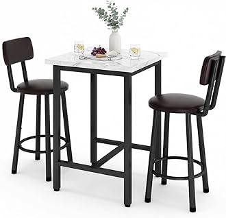 DKLGG Dining Table Set for 2, 24" Square Kitchen Table and Chairs Set with MDF Tabletop & 2 PU Leather Chairs, Bar Pub Dining Set for Small Space Bar Kitchen Living Room Apartment, White