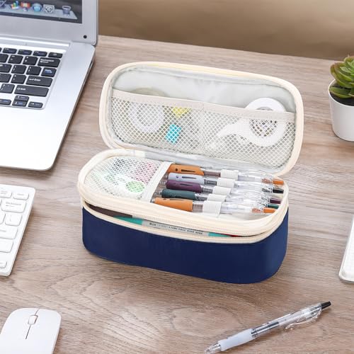 Image of Large Pencil Case for Boys Teens Kids School Zipper Pencil Pouch Blue
