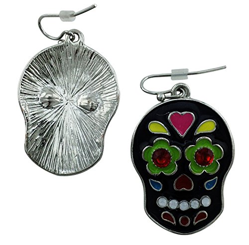 Sugar Skull Jewelry For Women - Black Gothic Day Of The Dead Earrings - Drop Dangle Fishhook Earrings For Halloween #TOP2