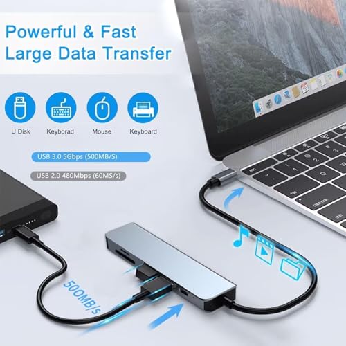 Image of Tobo USB C to HDMI Adapter for Monitor, 6 in 1 USB C Hub with 4K HDMI, SD /TF Card Reader,100W PD, USB 3.0 Extender, USB C Dock for Phone 15, M-Book Air /Pro, Pad Pro, Mac, D-ll /ACR /HP /A-US /Switch