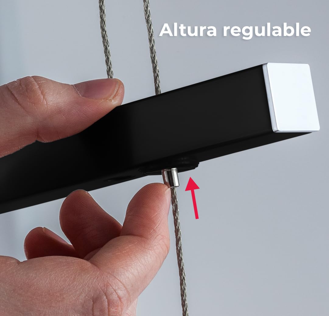 B.K.Licht Lámpara LED de techo colgante de metal y cristal auténtico, altura y luminosidad regulables, 20 W, 1600 lm, 3000 K, índice de protección IP20, color negro