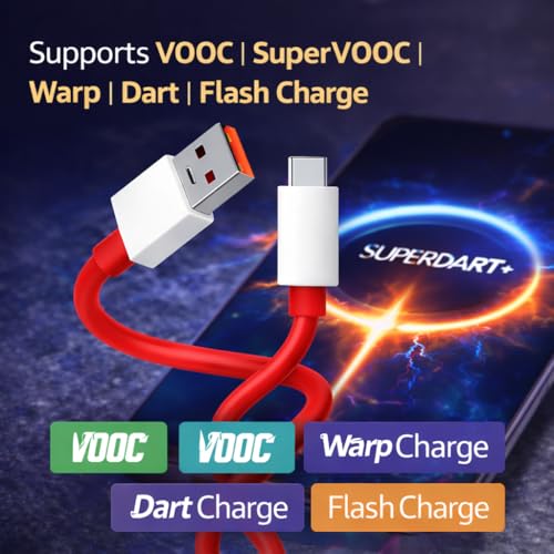 Image of 120W Ultra Fast Charging Cable, USB Type-A to Type-C, 10A High Speed, 2 Meter Red TPE Unbreakable, VOOC SuperVOOC Warp Dart Flash Compatible (1, 200, Centimeters)