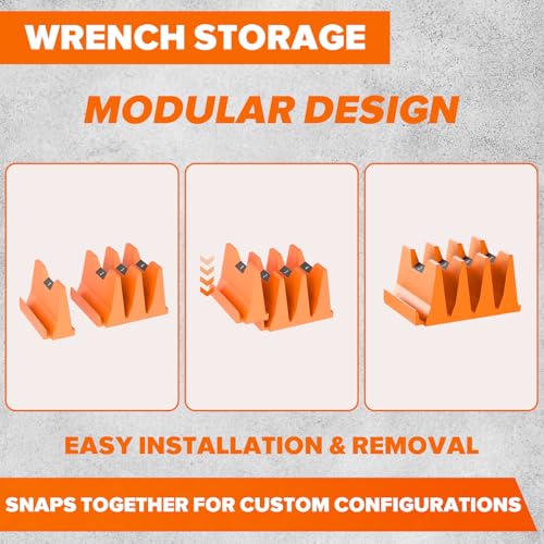 80PCS Modular Wrench Organizer Wrench Holder - Wrench Tool Organizers for Tool Drawer Storage, Wrench Storage Set with Metric & SAE Label, Wrench Rack Tool Gift for Professional Mechanics, Orange