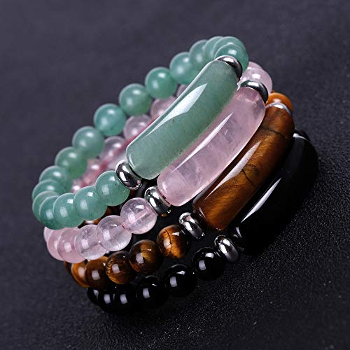 COLORFUL BLING 8MM Stone Bracelets Aventurine Jade Stretch Bangle Bracelet Natural Gemstone Stretch Bracelet Beads Chakra Crystal Energy Heart Charm Bracelet Handmade Jewelry for Women - Image 4