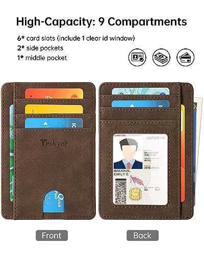 Image of Teskyer Slim Minimalist Wallet for Men, RFID Front Pocket Card Holder | Ultra Slim Front Pocket Design, 8 Card Slots, RFID Protection, Smooth Faux Leather for Everyday Carry