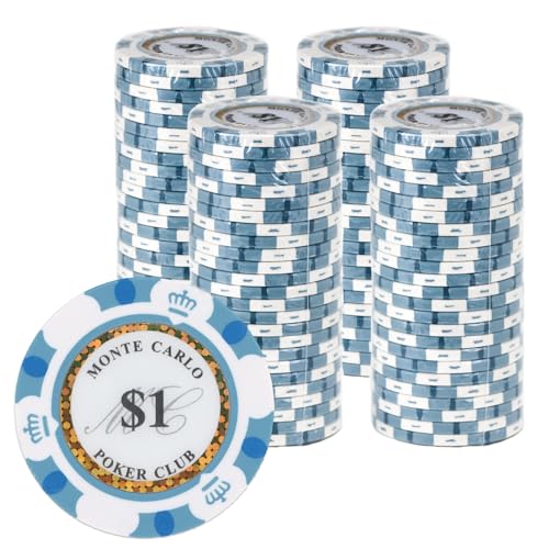 Gamers Lounge Monte Carlo 14-gram Poker Chips (100-pack) - Premium Heavyweight Clay Composite ($1 White)