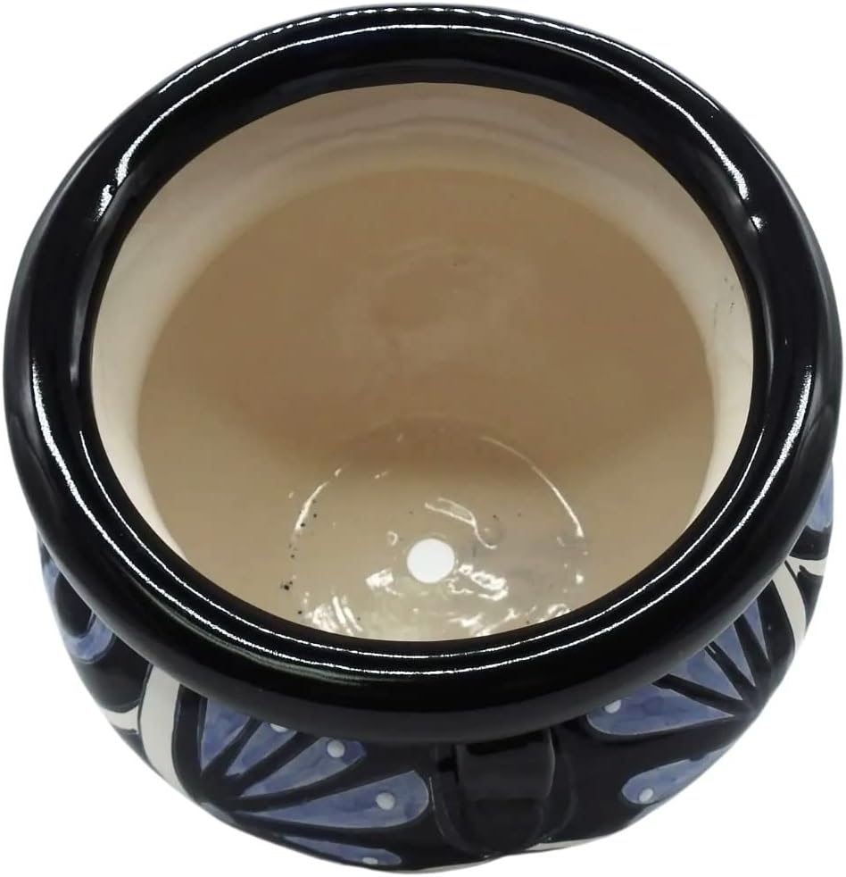Michoacana Planter Small Hand Painted Pot Indoor Outdoor Multi Colored Glazed Blue and White