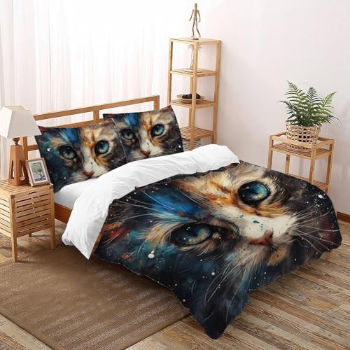 Housse de couette chat lit double microfibre douce pour nuits calmes - 2