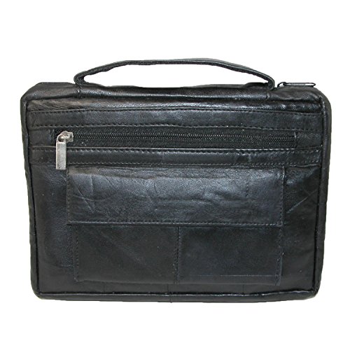 CTM Funda de cuero para biblia con bolsillos con cremallera y asa para hombre Talla única Negro