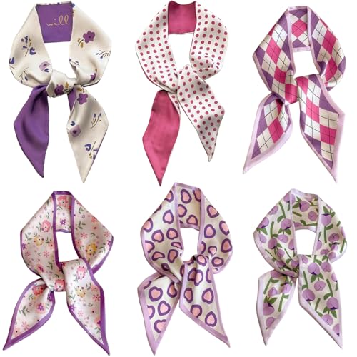 6Pcs Hair Scarf for Women, Satin Purse Scarf Multifunctional Bag Scarves Fashion Scarves