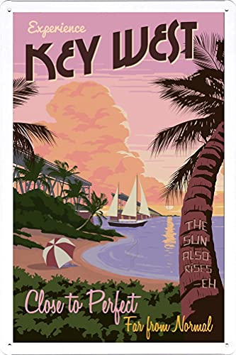 Experience Key West Tin Sign Vintage Tropical Sunset Travel Metal Sign Wall Plaque Art Decor for Man Cave Garage Bar Pub Club Cafe 12x8 Inch