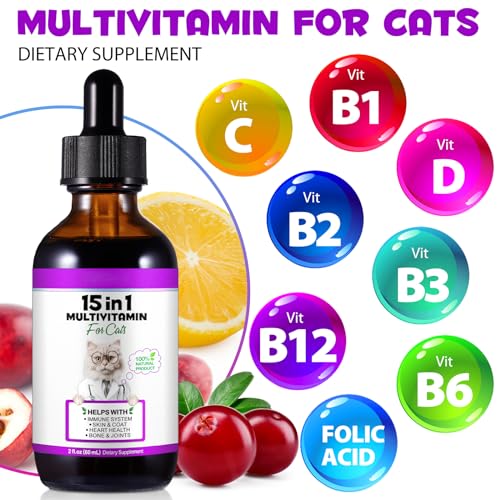 Cat Multivitamin,15 in 1 Cat Vitamins Liquid Drops Supplements for Heart Health, Bones, Joint, Skin & Coat, Bladder, Immune System Support 60ml - Image 5