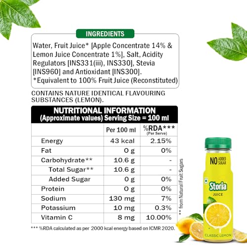 Image of Storia Classic Lemon Juice - No Added Sugar & No Preservatives 180 ml