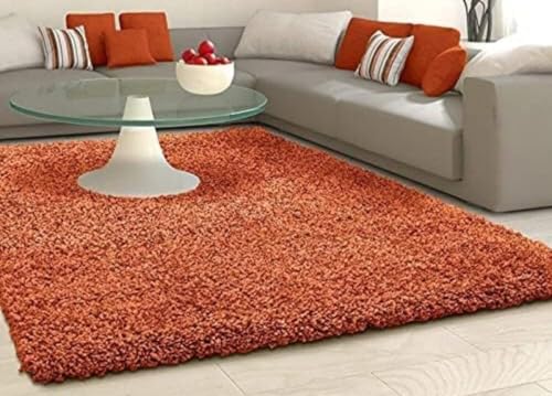 Image of Polyester Fluffy Fur Rugs & Modern Shaggy Floor Carpets for Living Room,Sofa Area,Hall,Kids Room,Guest Room | Elegent Bedside Runners for Besdroom(5X8 FEET Orange)