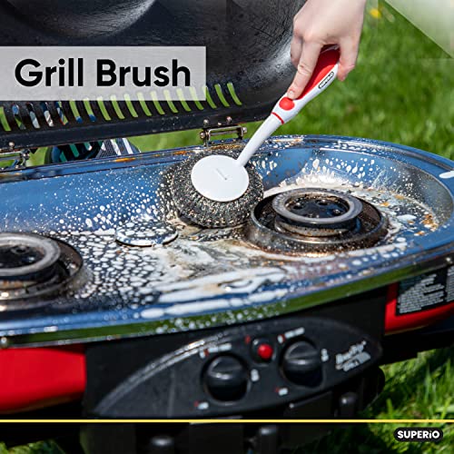 Superio Grill Brush with Long Handle, Red- Stainless Steel Scourer Sponge- Steel Wool Scrubber for Barbecue, Frying Pan, Pot - Thumbnail 7
