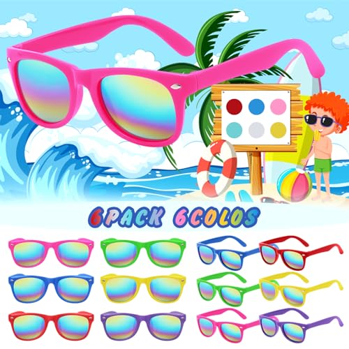 6 Pcs Kids Sunglasses Bulk with UV Protection, Neon Sunglasses Party Favors for Boys Girls, Summer Outdoor Accessories for Beach Pool Birthday Graduation Party Supplies2