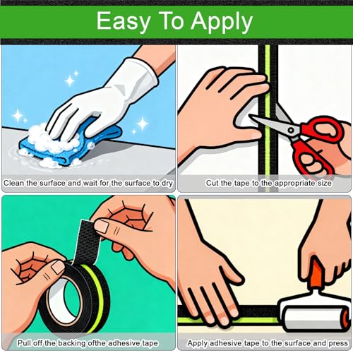 Image of Glow in Dark Anti Slip Tape, 2 inch x35FT Heavy Duty Waterproof Safety Grip Tape for Stairs, Pool, Bathroom - Black & Glow Stripe Indoor /Outdoor Multi-Purpose Traction Tape