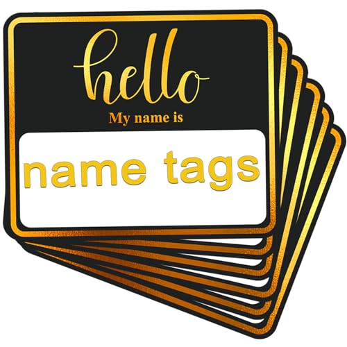 Image of 180 PCS Hello My Name is Name Tag, Gold Foil Name Tags Sticker, 2.5 x 3 Inch Large Name Labels, Black Adhesive Name Tag Labels for Business, Party - Office, School, Home