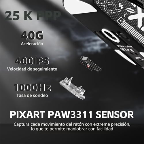 Ratón Bluetooth ATTACK SHARK G3PRO inalámbrico de 25000 dpi superligero con base carga 5