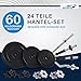 ArtSport® 3in1 Hantelset mit 2 Kurzhanteln, 1 Langhantel & 1 SZ Curlhantel - 12 Gewichte mit 60kg und Sternverschlüssen - Hantel Set Krafttraining