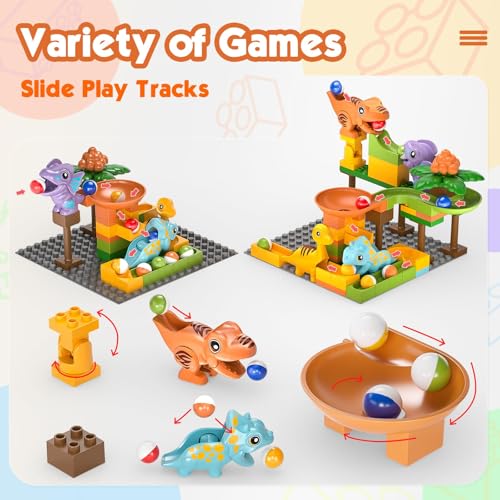 Marble Runs for Kids 4-8,Marble Run for Kids Ages 3-5 with Dinosaur Building Blocks,Dinosaur Toys,STEM Building Toys with 4 Marble Track Compatible with Major Brands