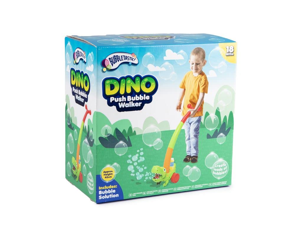 Bubbletastic Dinosaur Push Along Bubble Walker with Solution Bubble Maker Blower Machine Boys Kids Outdoor Indoor Toy 18 MTHS +