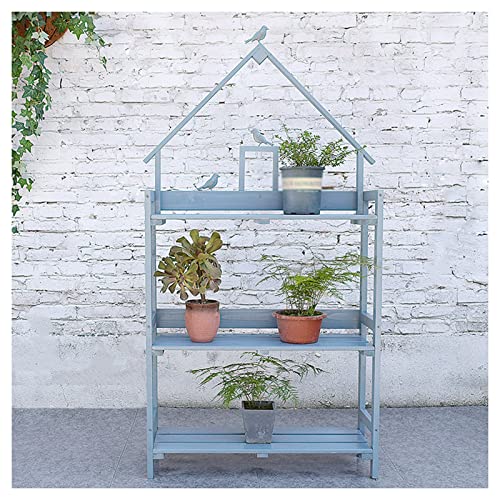 Estantes para plantas de 3 niveles para exteriores, mesa de banco para macetas con armario de almacenamiento, color azul, 80 x 25 x 160 cm, estación de trabajo para jardín, patio, cobertizo con mesa