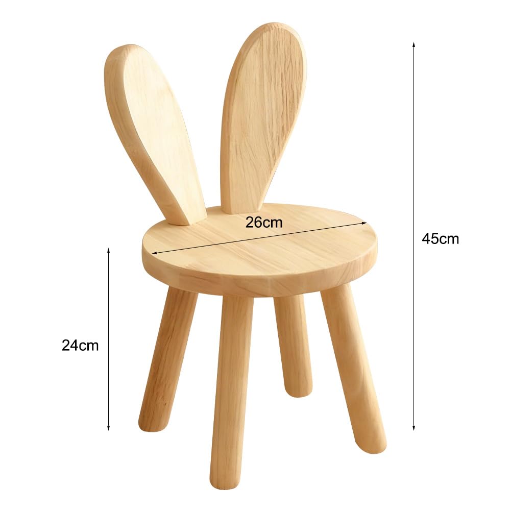 FARYODI Chaise Enfant Bois Massif 45 x Ø 26 cm Tabouret Chaussures Dossier Oreilles Lapin Crèche Chambre