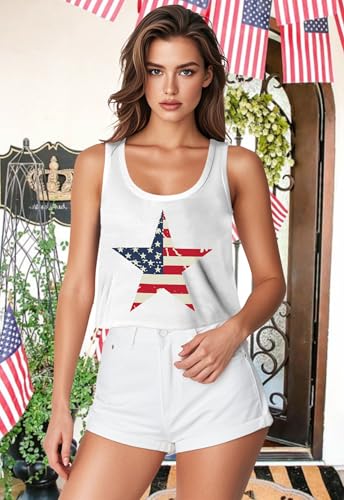 Image of Ithalt Womens American Flag Shirts 4th of July Outfits USA T-Shirt Patriotic Tank Shirt Fourth of July Sleeveless Tops