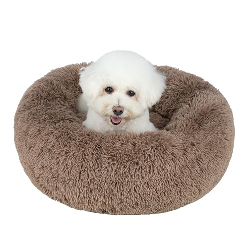 Image of Best Pet Supplies Round Calming Dog Bed for Small, Medium & Large Dogs, Plush Donut Cuddler Pet Bed w /Raised Rim for Head, Neck Support, Anti-Slip Bottom Washable Bed - Caramel, 20 x 20 x 6