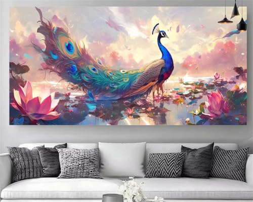Diamond Painting Paon XXL 100x300cm avec kit complet broderie diamant 5D fleur