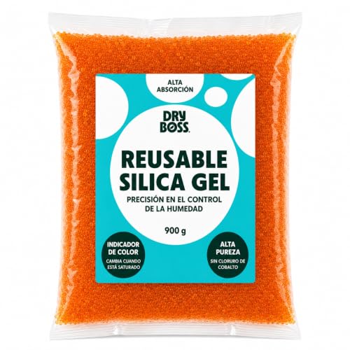 Silica gel reutilizable   DRYBOSS   Desecante naranja regenerable de alta absorción con indicador para filamento 3D, electrónica, armarios secos y herramientas   Bolsa 900 g