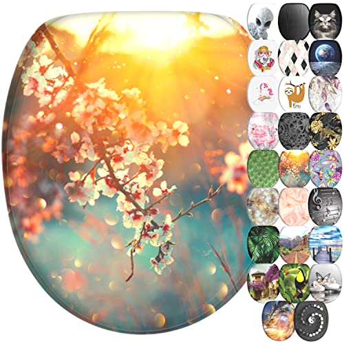 Abattant WC Frein de Chute Soft Close - Grande sélection - Finition de Haute qualité - Fixation Facile (Fleur de Cerisier)