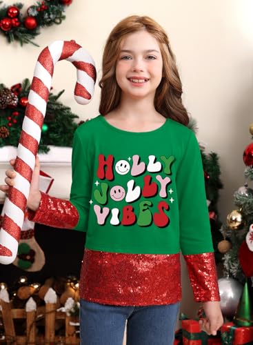 BesserBay Girls Christmas Printed Sequin Patchwork Long Sleeve Shirt 4-12 Years3