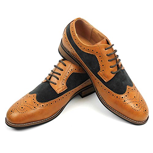 New Men's Wing Tip Brogue Suede Leather Lace Up Modern Dress Shoes Azar3