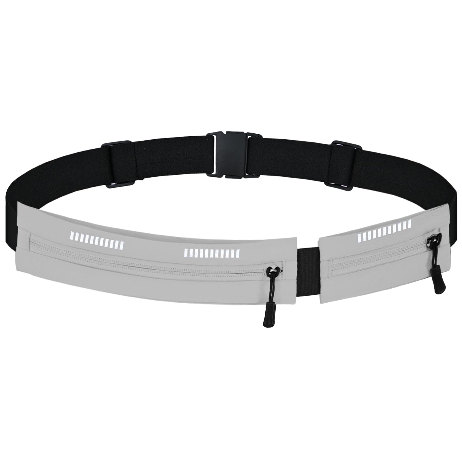 Running Belt Waist Bag, Orange, Dual Zip Pockets, Adjustable Elastic Strap with Reflective Strips (Grey)