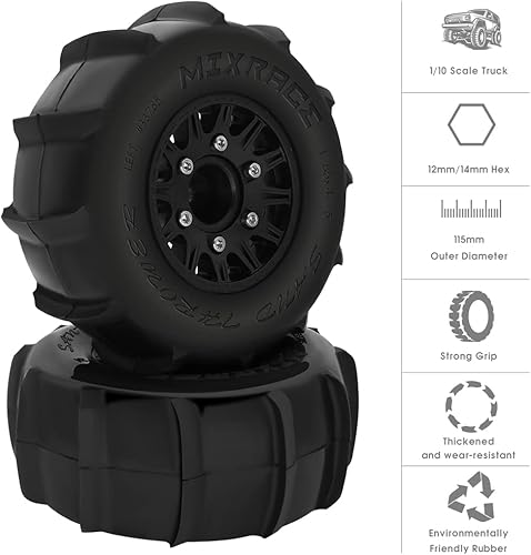 Miniatura 3 de GLOBACT Ruedas y neumáticos hexagonales RC de 0.472 in/0.551 in para neumáticos Arrma Senton a escala 1/10, neumáticos Slash Axial Redcat Rc4wd