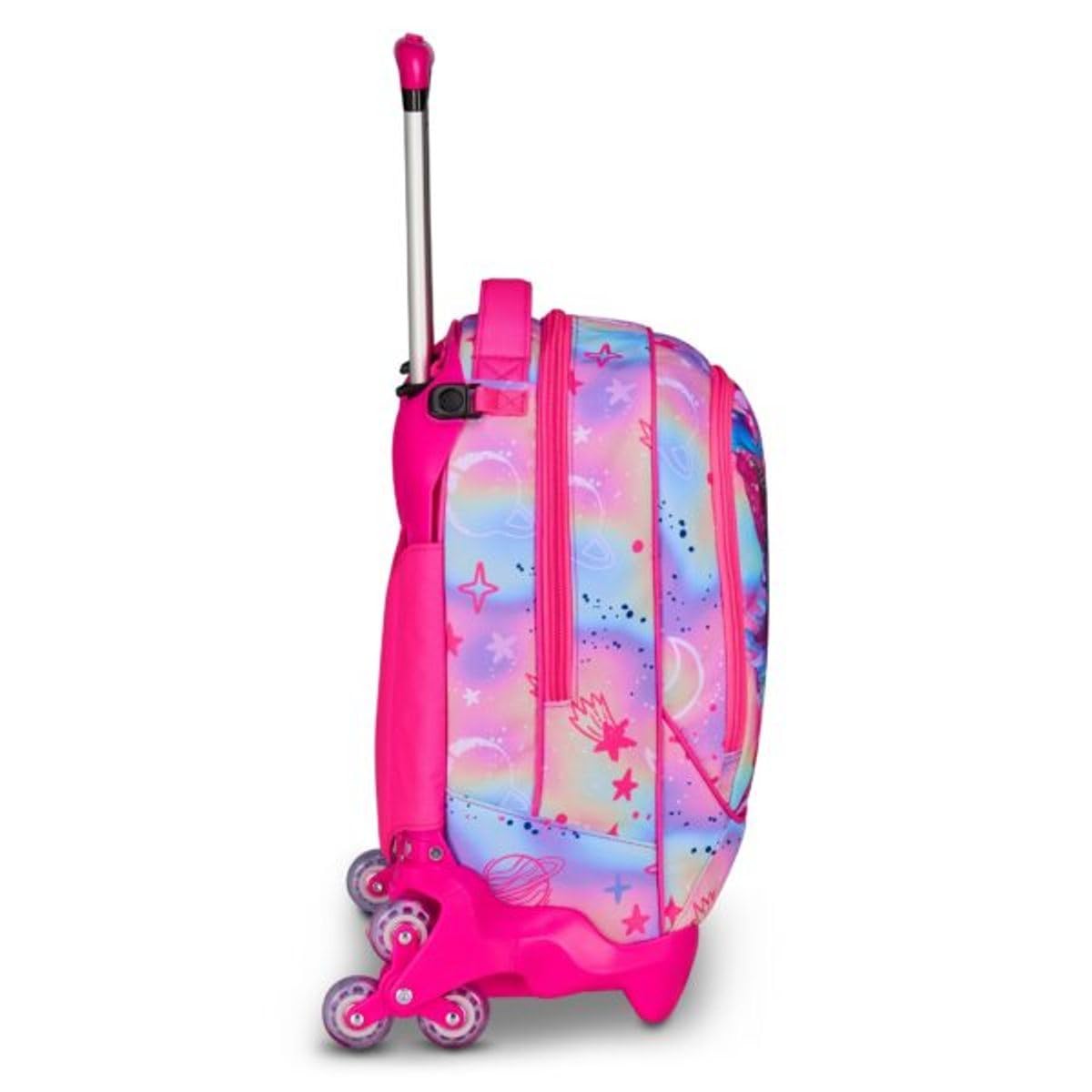 Trolley Scuola Jack 3 Ruote staccabile Cat Led Gattino Tigrotto, 3 in 1 per Scuola Elementare Bambina + Astuccio 3 zip con cancelleria + Diario 2025/2026 + 7 penne e portachiave pailettes
