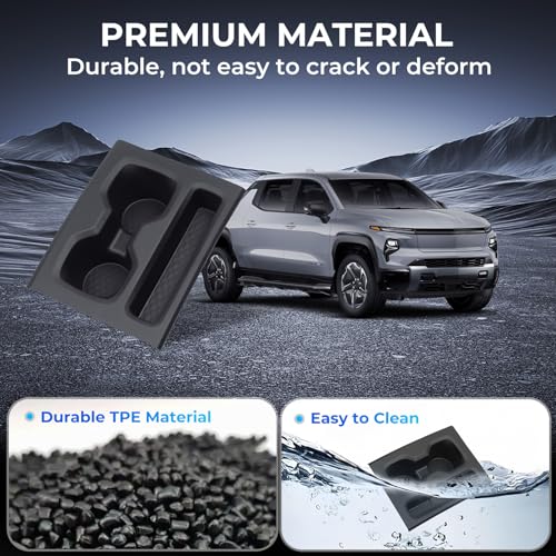 Image of Cup Holder Inserts for Chevrolet Silverado EV WT 2026 2025 2024 (Not for RST /LT), Interior Accessories TPE Center Console Car Cup Holders Covers Protector, Black